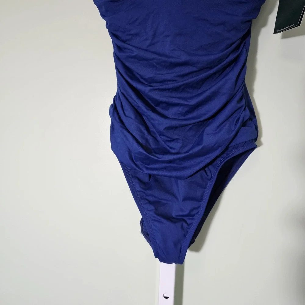 Lauren Ralph Lauren Beach Club Solid‎ Ruffle Surplice One-Piece Size 4 Indigo